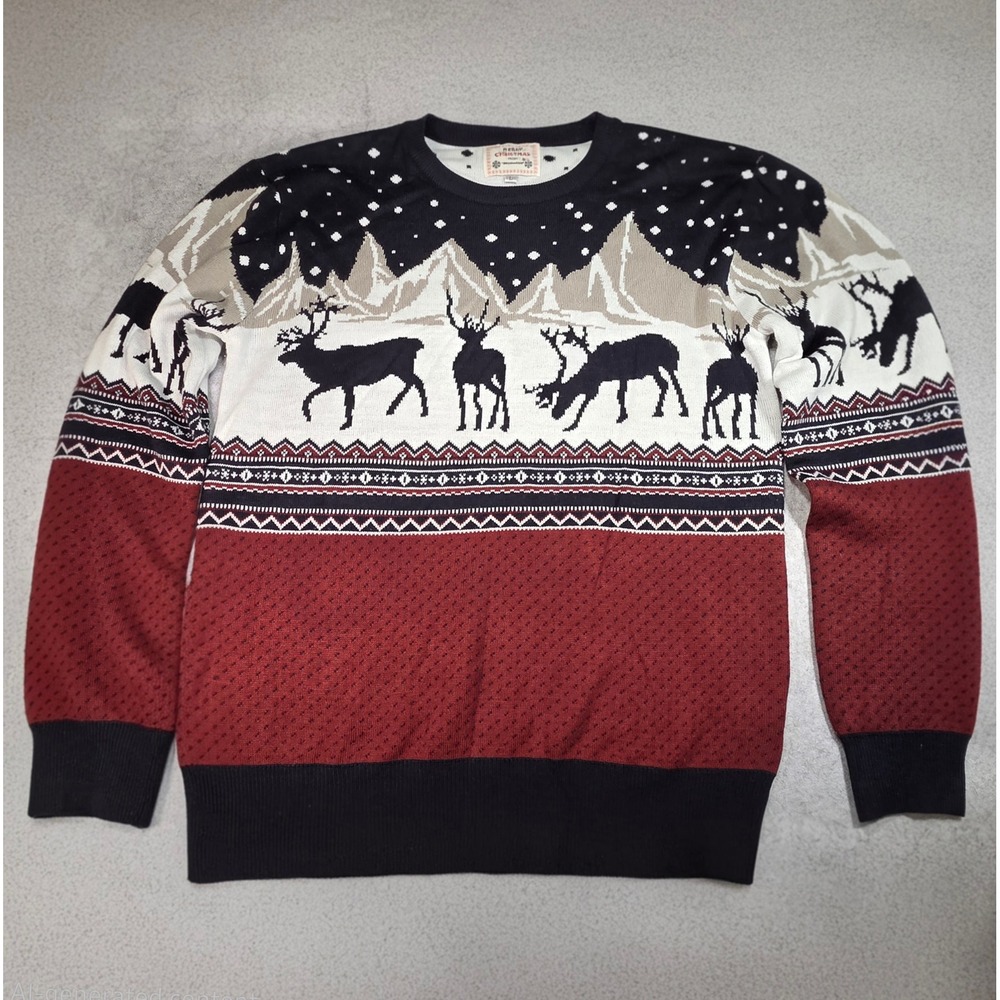 Daisy's Boutique Men's Christmas Sweater Reindeer Mountain Holiday Sweater - L